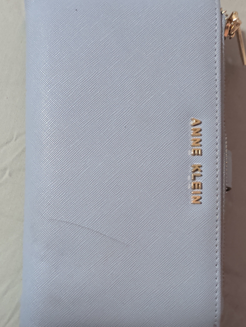Anne Klein Light Lavender Saffiano Zip Wallet with Gold Logo
